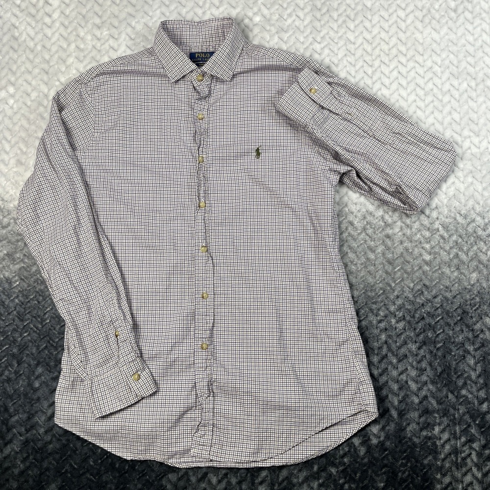 Polo Ralph Lauren Shirt Mens L Red Blue Tattersall Check Classic Button Pony